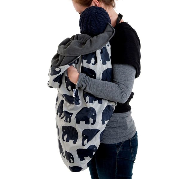 woman wearing baby on raincover for buggy and sling - bundlebean polar bean design