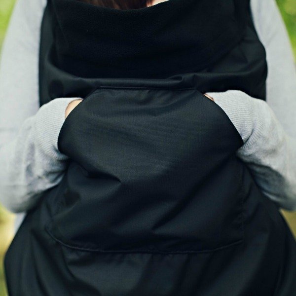 close up for hand warmer pocket on bundlebeans babywearing rain cover - black version