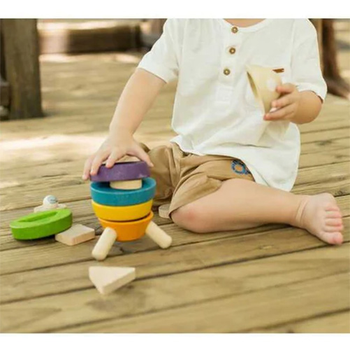 Plan Toys Stacking Rocket sustainable wooden baby toddler toy