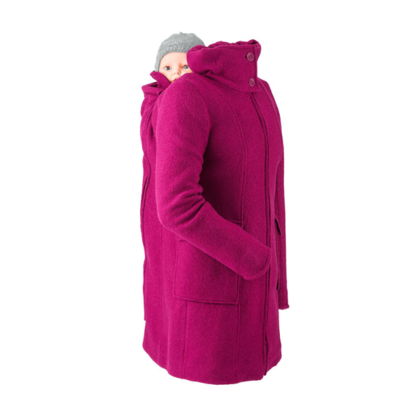 close up back mamalila hooded winter wool babywearing coat jacket berry pink uk free delivery discount code