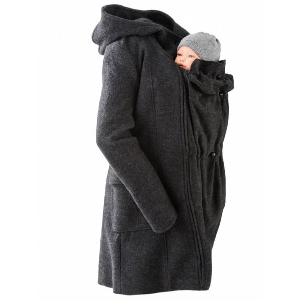 mamalila hooded wool babywearing coat jacket grey black anthracite close up product