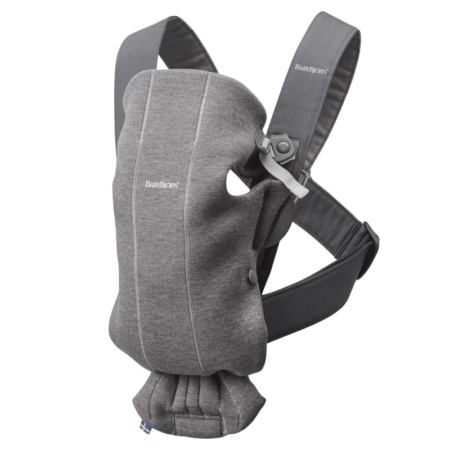 Front view of BabyBjorn Baby Carrier Mini in grey jersey