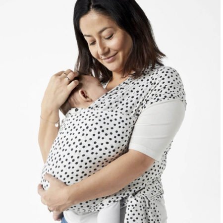 coracor baby wrap stretchy sling uk sweden pastel geometric instructions white dot fabric mum baby model