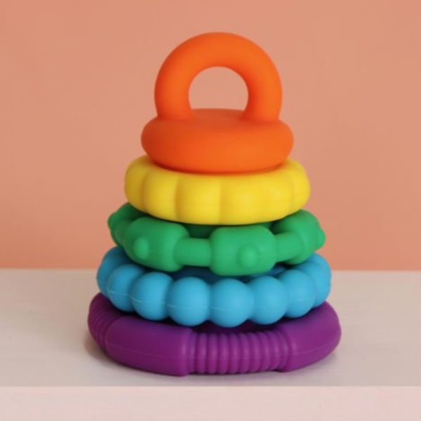 jellystone rainbow teething stacker lifestyle close up product toy