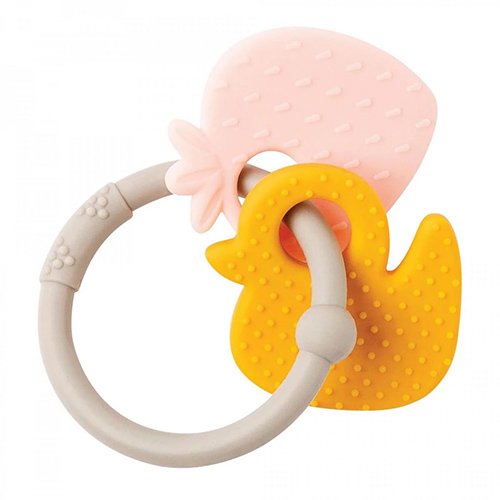 Nattou Silicone Teether Ring Duck Strawberry Grey