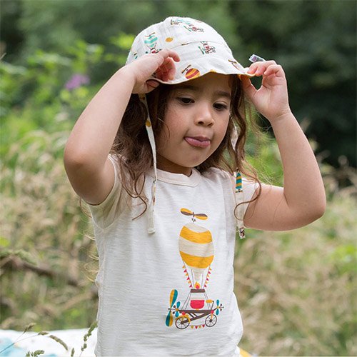 Little Green Radicals Reversible Sunhat Take to the Skies organic fair trade fairtrade baby toddler child sun hat
