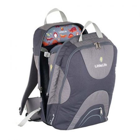 LittleLife Traveller S4 Child Carrier backpack, side view with carrier section unzipped