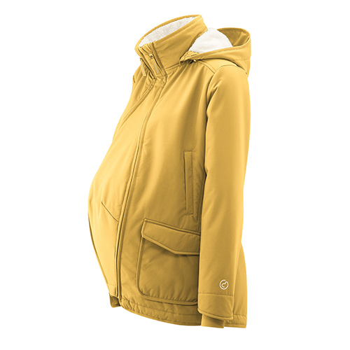 Mamalila Cosy Allrounder winter jacket in mustard with maternity insert attached