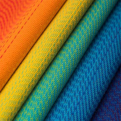 Close up of Rainbow Baby fabric for Lenny Lamb Ring Sling